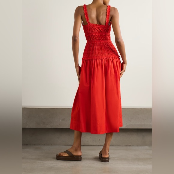 DÔEN Marianne Organic Cotton Poplin Midi Dress In Carmine Size L - Picture 8 of 15